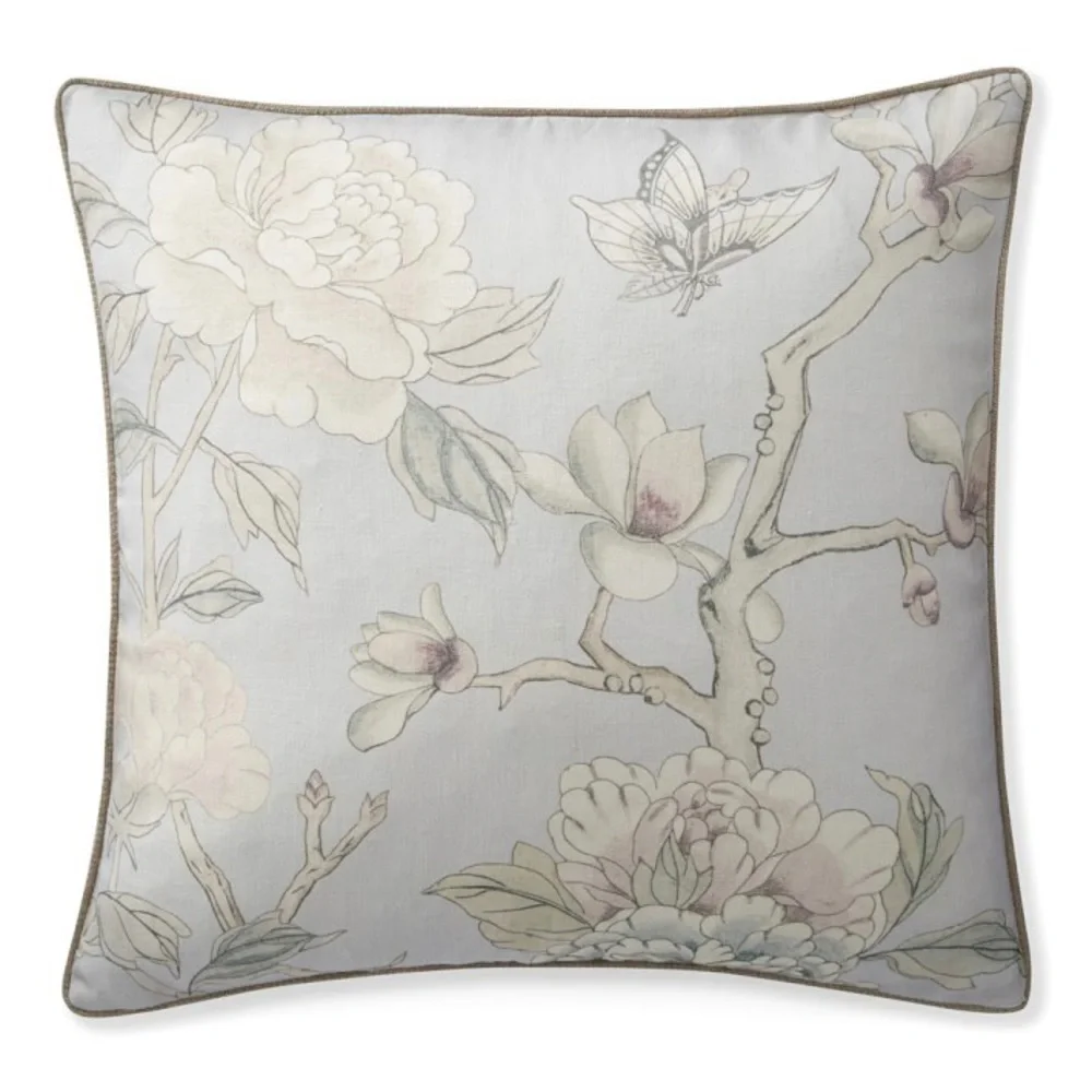 AERIN Wild Rose Linen Pillow Cover, Dove Blue